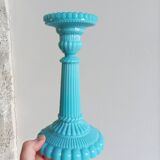 Bougeoirs anciens opaline bleu Portieux Vallerysthal