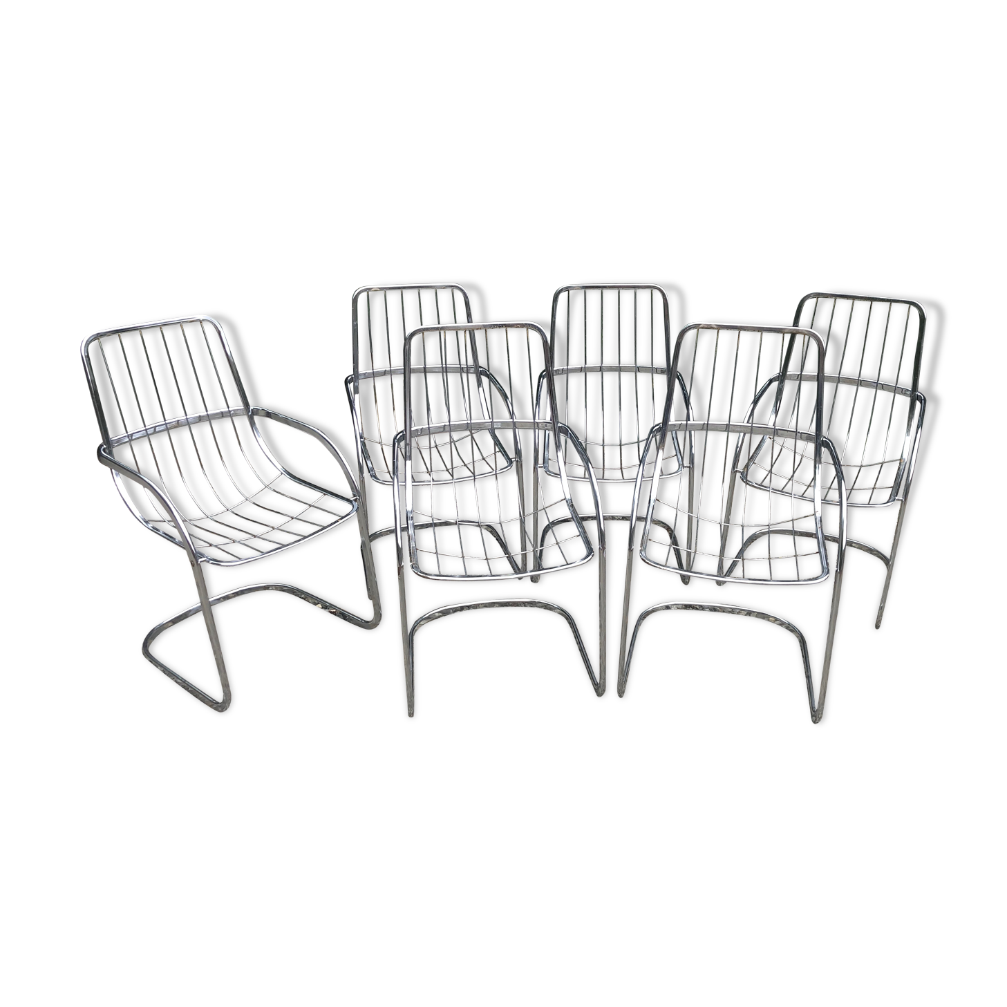 Lot of 6 chrome chairs Cidue edition, Italy 70s/80s