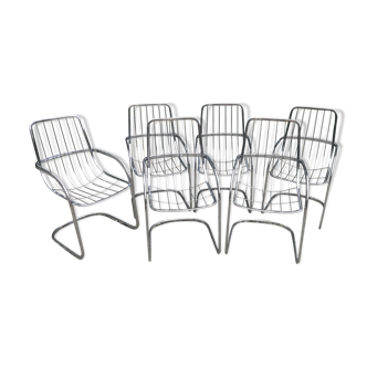 Lot of 6 chrome chairs Cidue edition, Italy 70s/80s