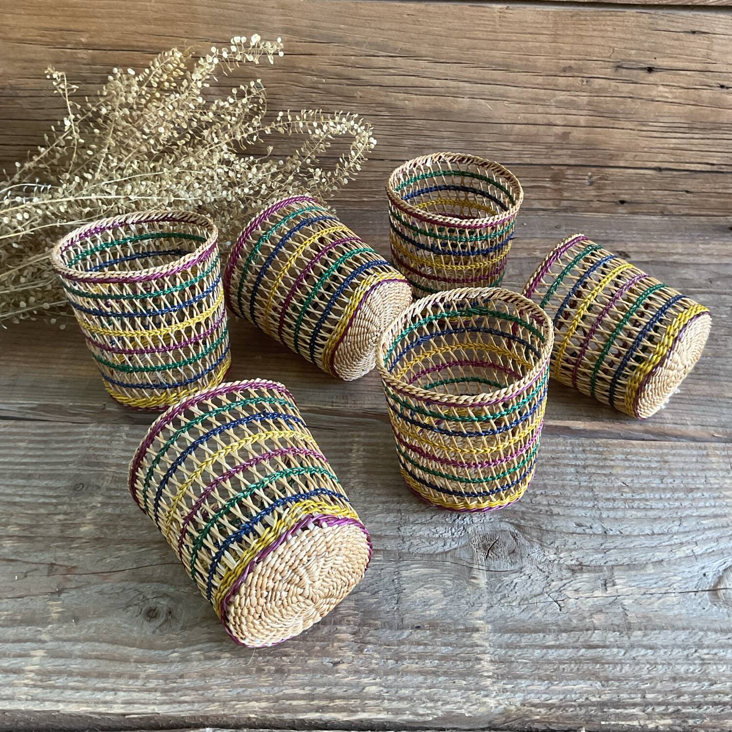 6 vintage glass holder baskets