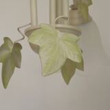 French Vintage 3 Light Green Ivy Chandelier with Opaque Glass Shades