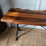 Vintage bistro table with brutalist walnut top
