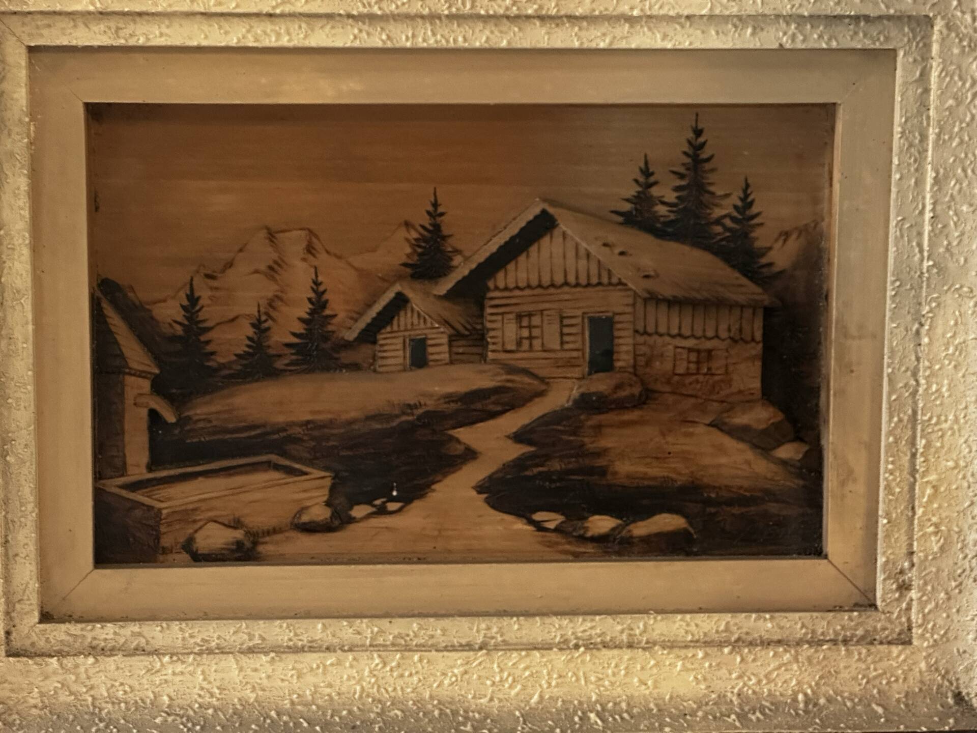 Pyrographed Alpine Table - Mid-Century Folk Art - Chalet Atmosphere