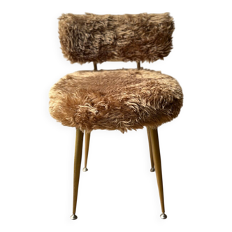 Chaise en fourrure pelfran ocre années 70 vintage
