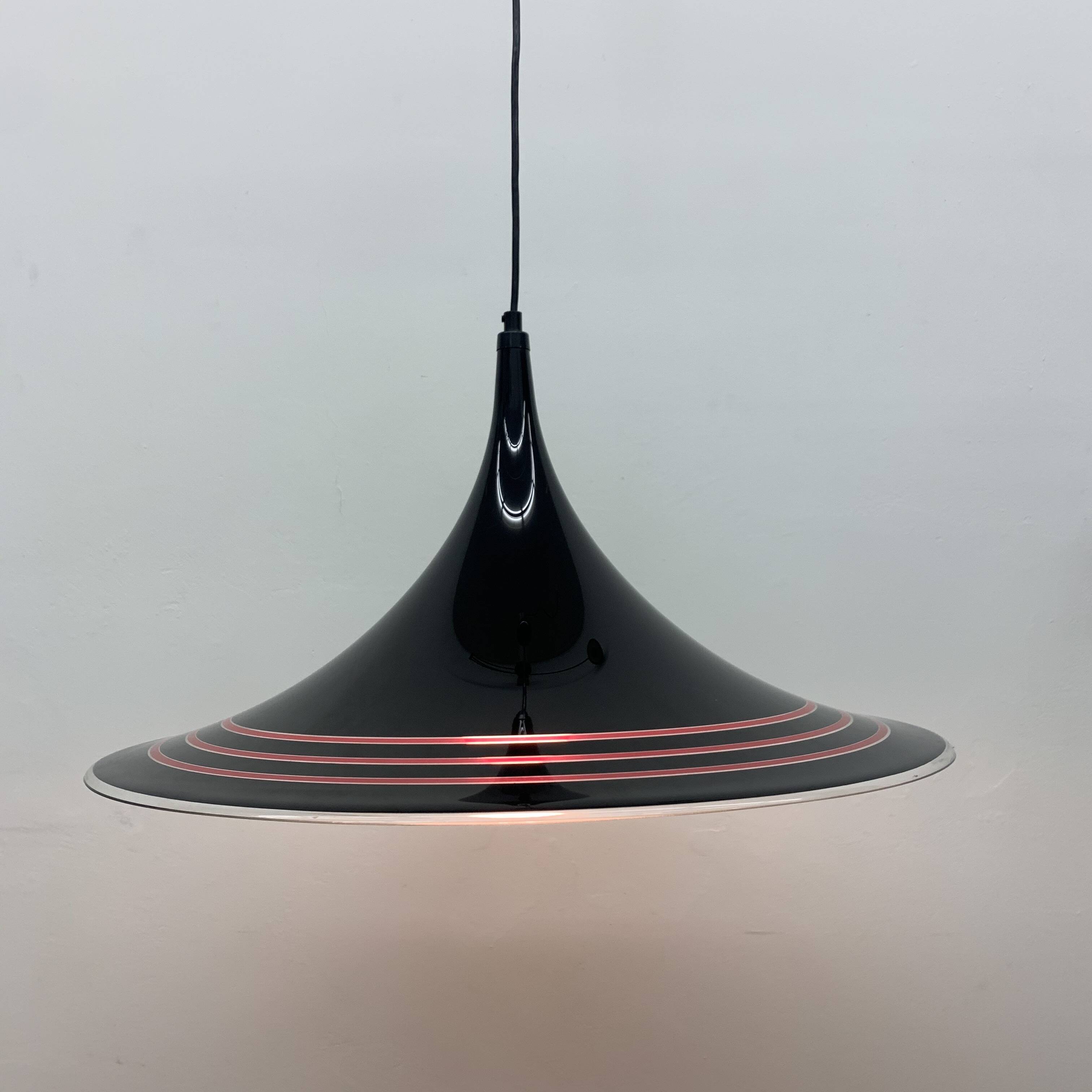 Vintage plastic meblo guzzini black trumpet hanging lamp , 1980’s