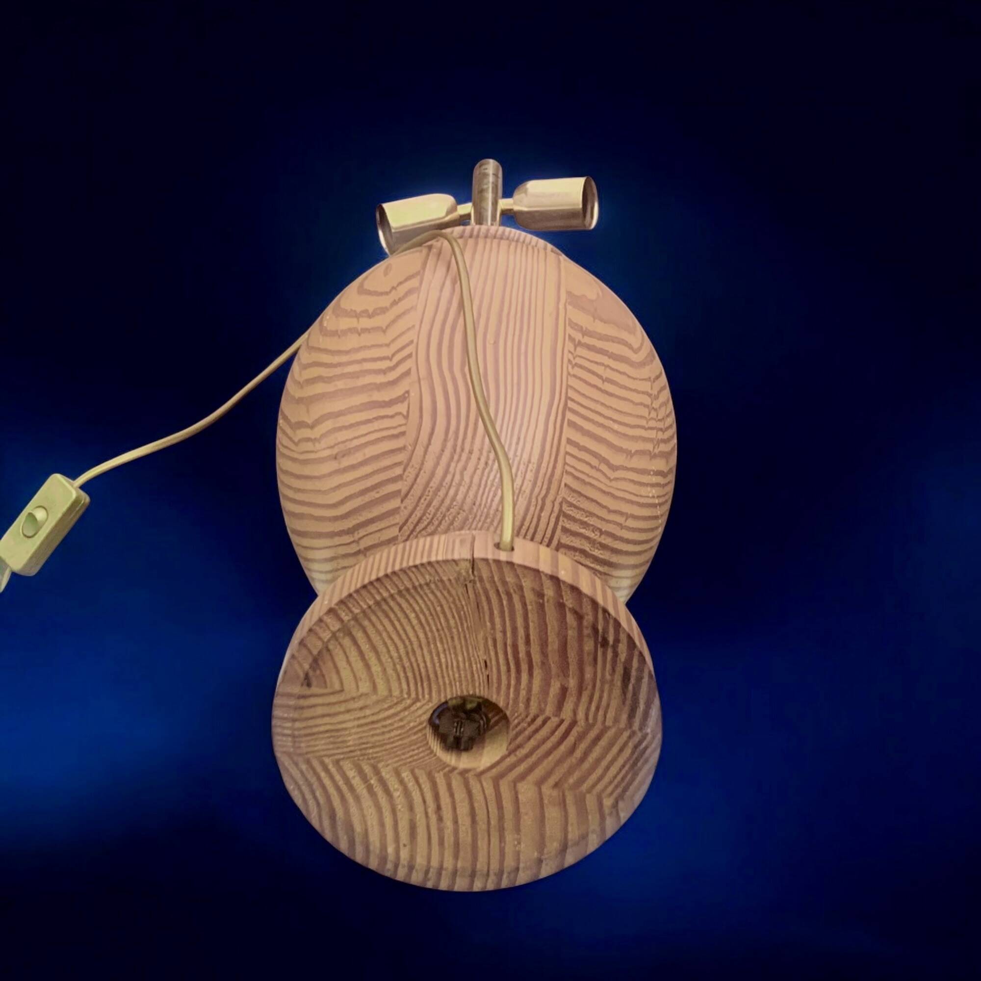 Large vintage lamp base in solid wood and chrome metal