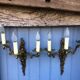 Pair of French Vintage Rococo Gilt Bronze Wall Sconces: Ornate 3-Arm Lamps