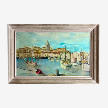 Oil on canvas representing "The old port of Marseille" signed H.CONDORE
