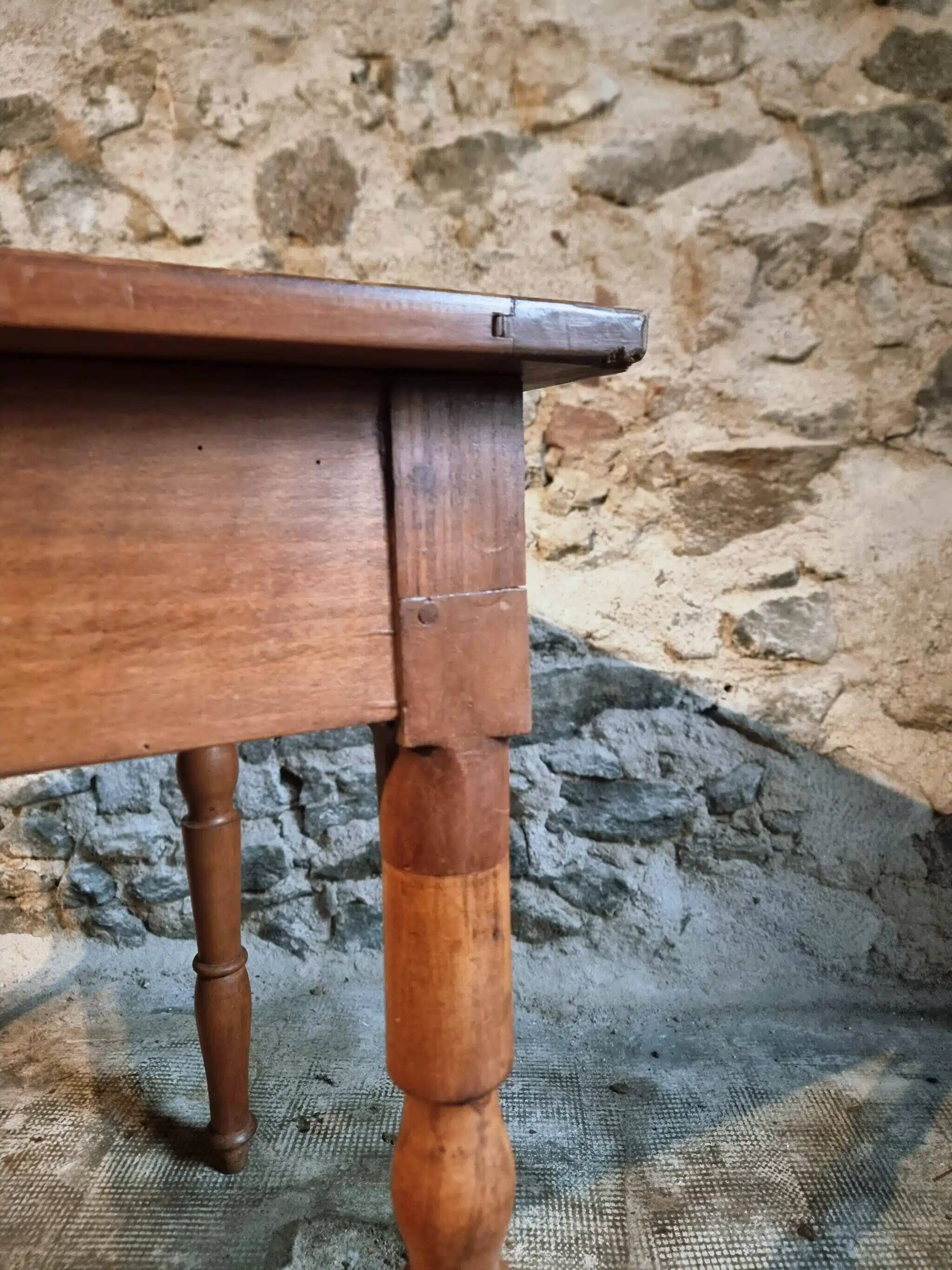 French vintage side table in cherry wood with a drawer.