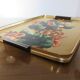 Floral formica and gold metal tray 50 60s