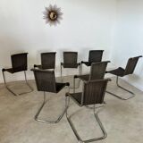 Lot de 8 chaises tubulaire design Tecta style bauhaus métal et cannage gris vintage année 80