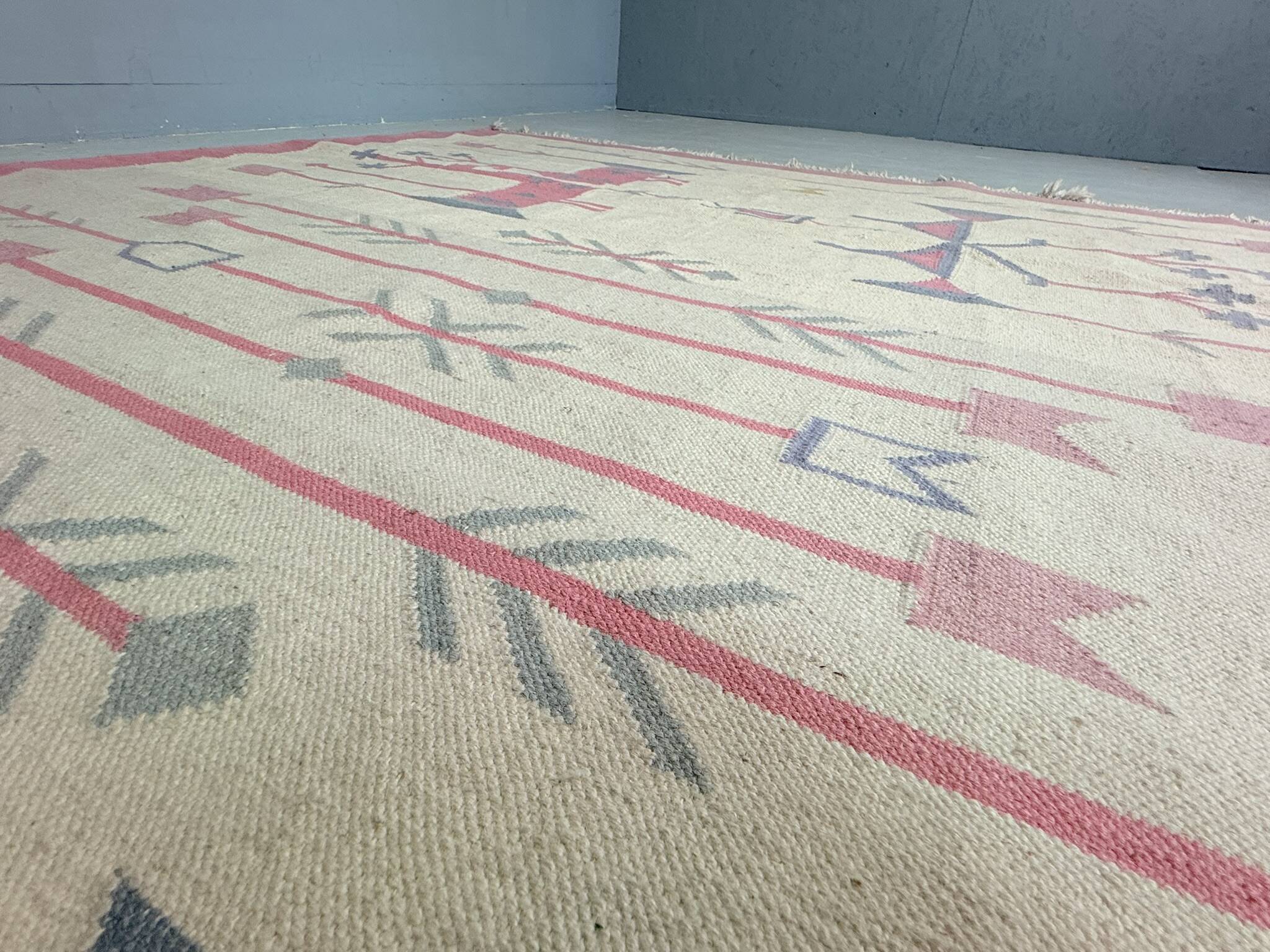 Vintage kilim rug, wool and cotton, folk art style, Poland, 1970s