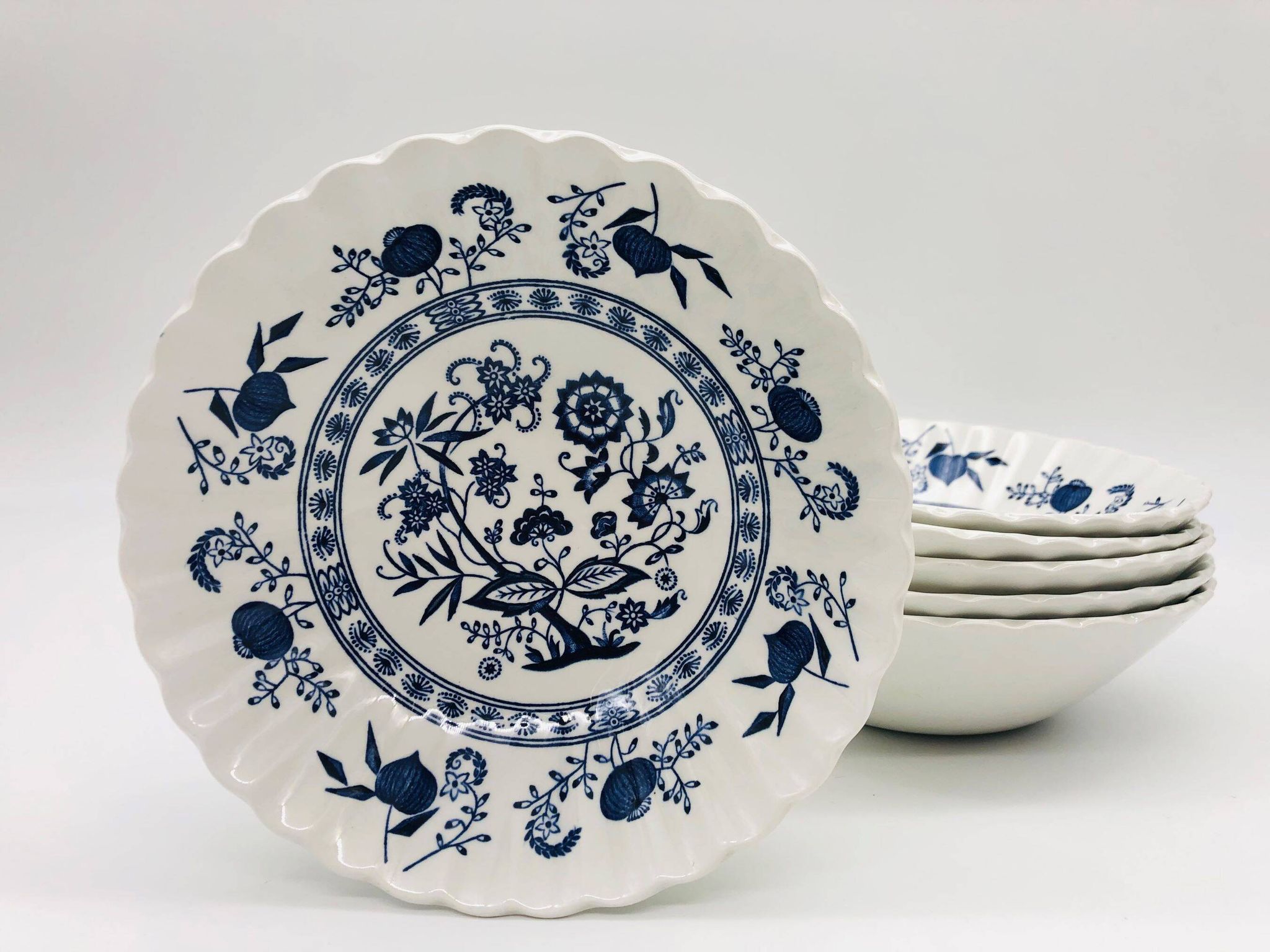 6 Bowl style Deep Plates, J & G Meakin Classic White Blue Nordic.