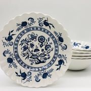 6 Bowl style Deep Plates, J & G Meakin Classic White Blue Nordic.