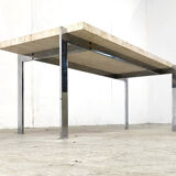 Table basse vintage en travertin et chrome, années 1970