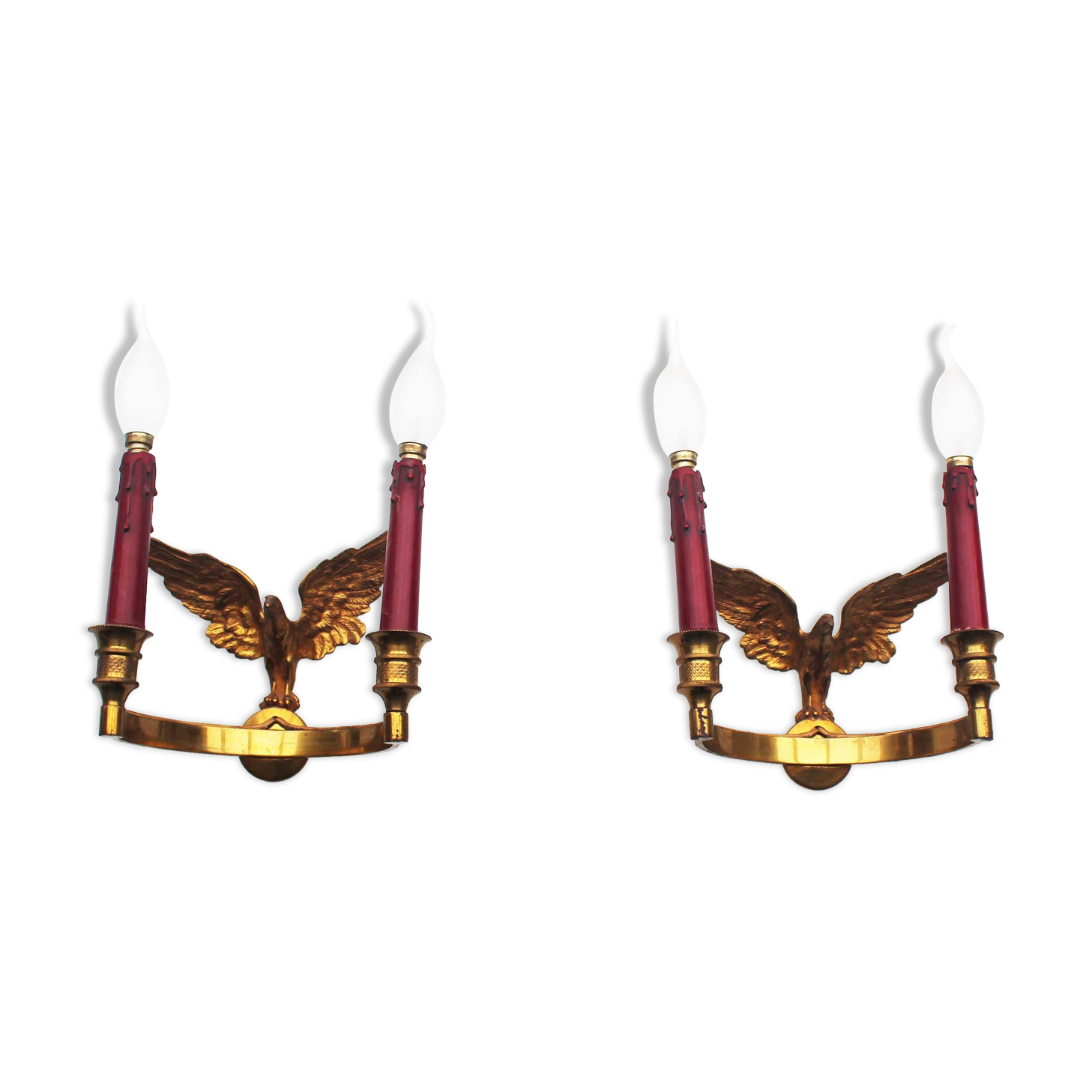 Pair of Antique 1950's Solid brass Empire Style 'Eagle' wall sconces