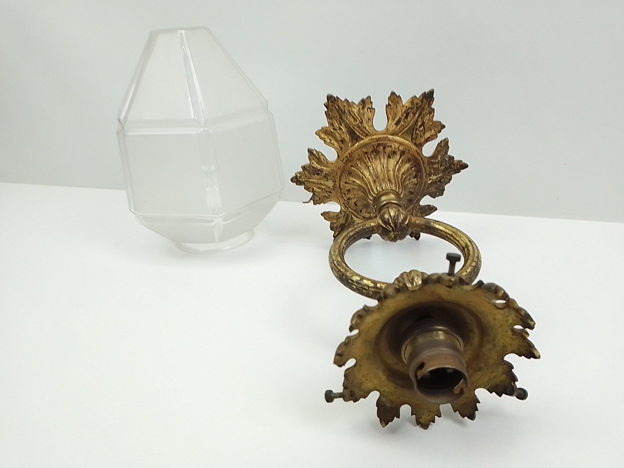 Vintage chandelier in brass and glass