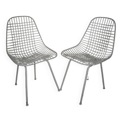 Paire de chaises Eames Wire DKX des années 50 - 60