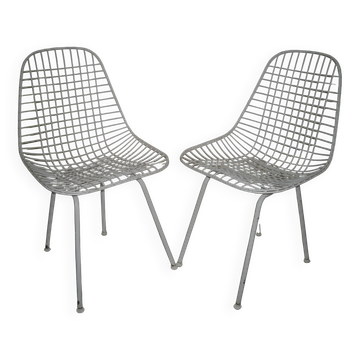 Paire de chaises Eames Wire DKX des années 50 - 60