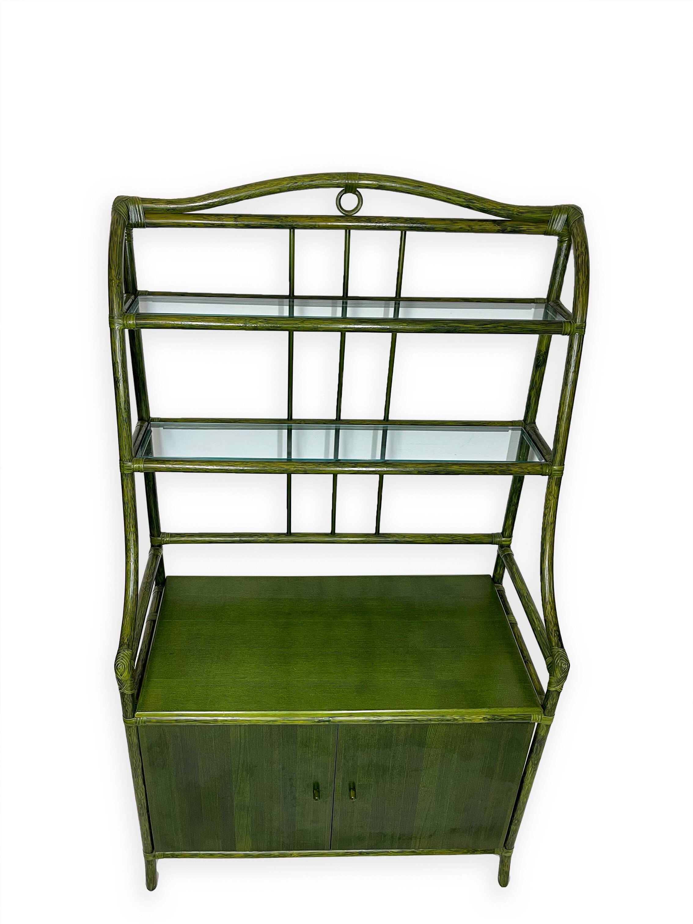 Buffet en rotin vert et hêtre, années 1970