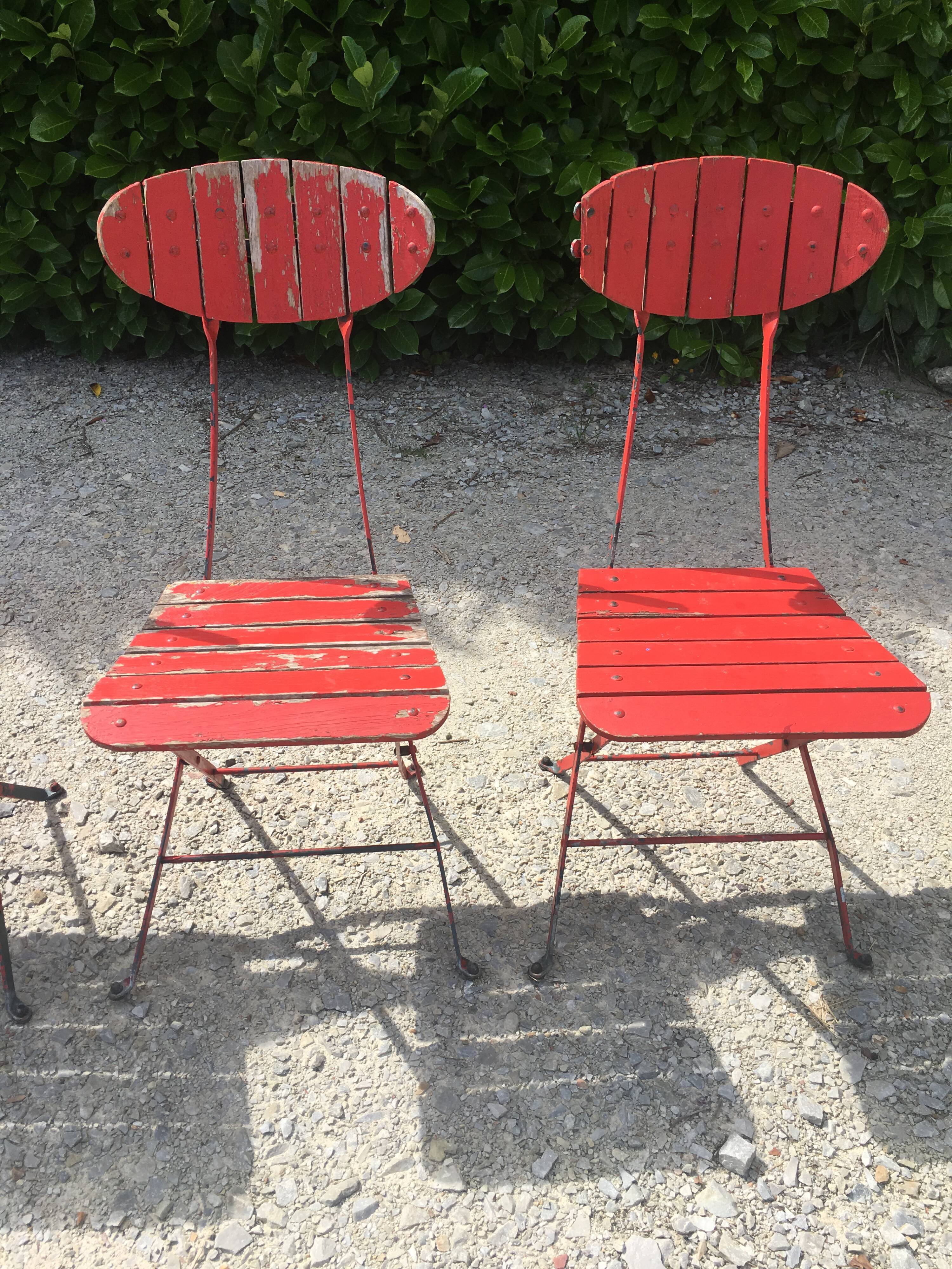 4 garden chairs folding metal wood