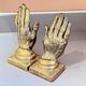 Vintage Gold-Tone Bookend Praying Hands Decorative Bronze Sculptural Book Holder