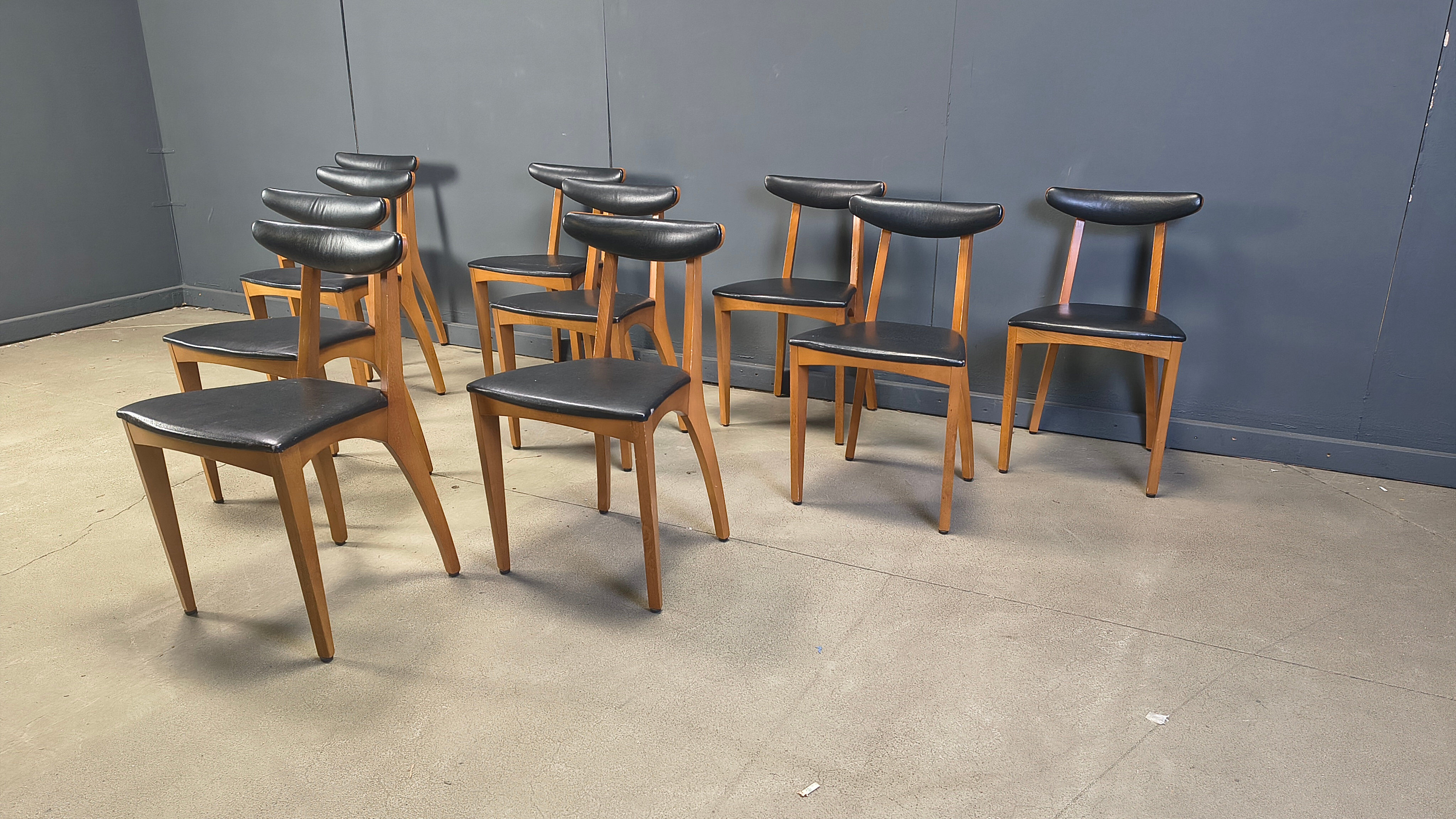 Mid-century Belgian dining chairs, set of 10, 1960s