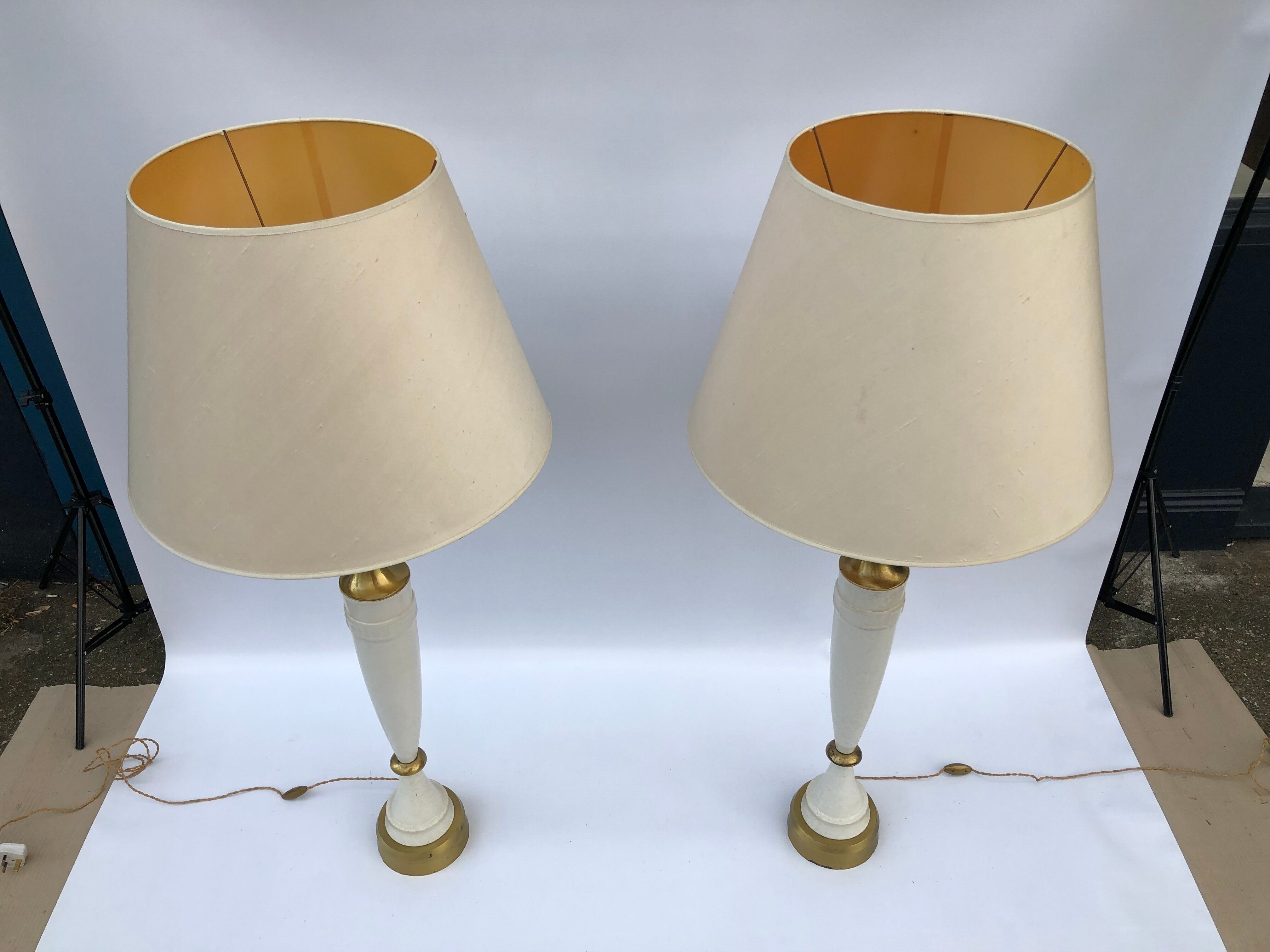 1960s laurel greek key ceramic brass table lamps hollywood regency neoclassical