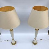 1960s laurel greek key ceramic brass table lamps hollywood regency neoclassical