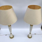 1960s laurel greek key ceramic brass table lamps hollywood regency neoclassical