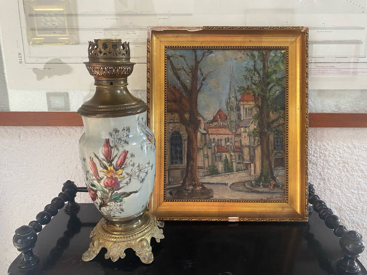 Old framed oil on cardboard