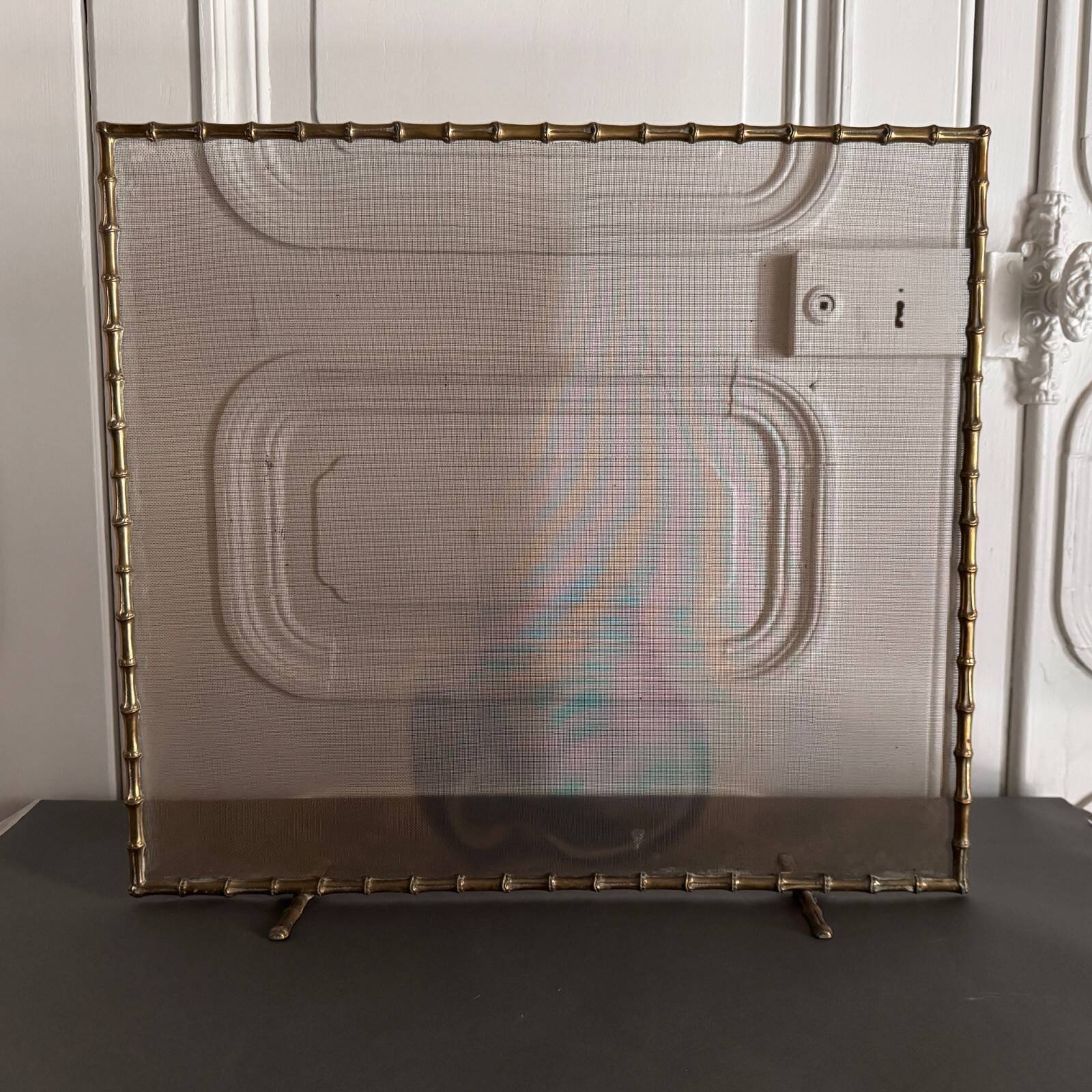 Gilt bronze fire screen with bamboo decoration, mid-20th century