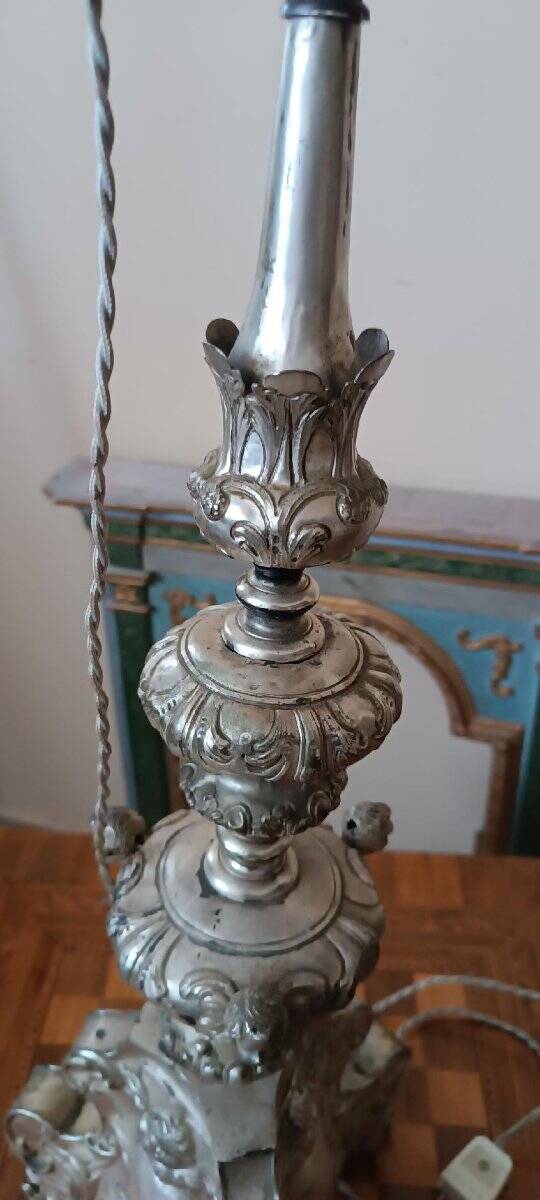 Antique Silver Metal Chandelier, Lamp