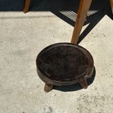 Small tripod stool low in dark brown upcycled teak