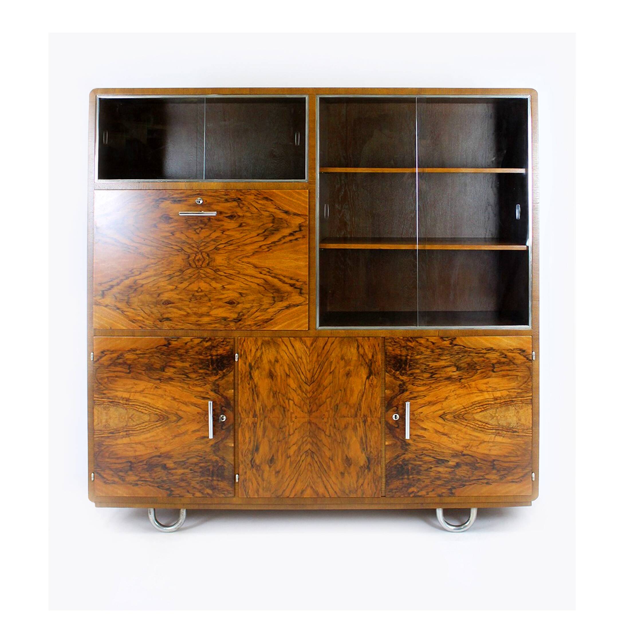 Restored Bauhaus Tubular Steel Cabinet with Secretary by R. Slezak, 1930s