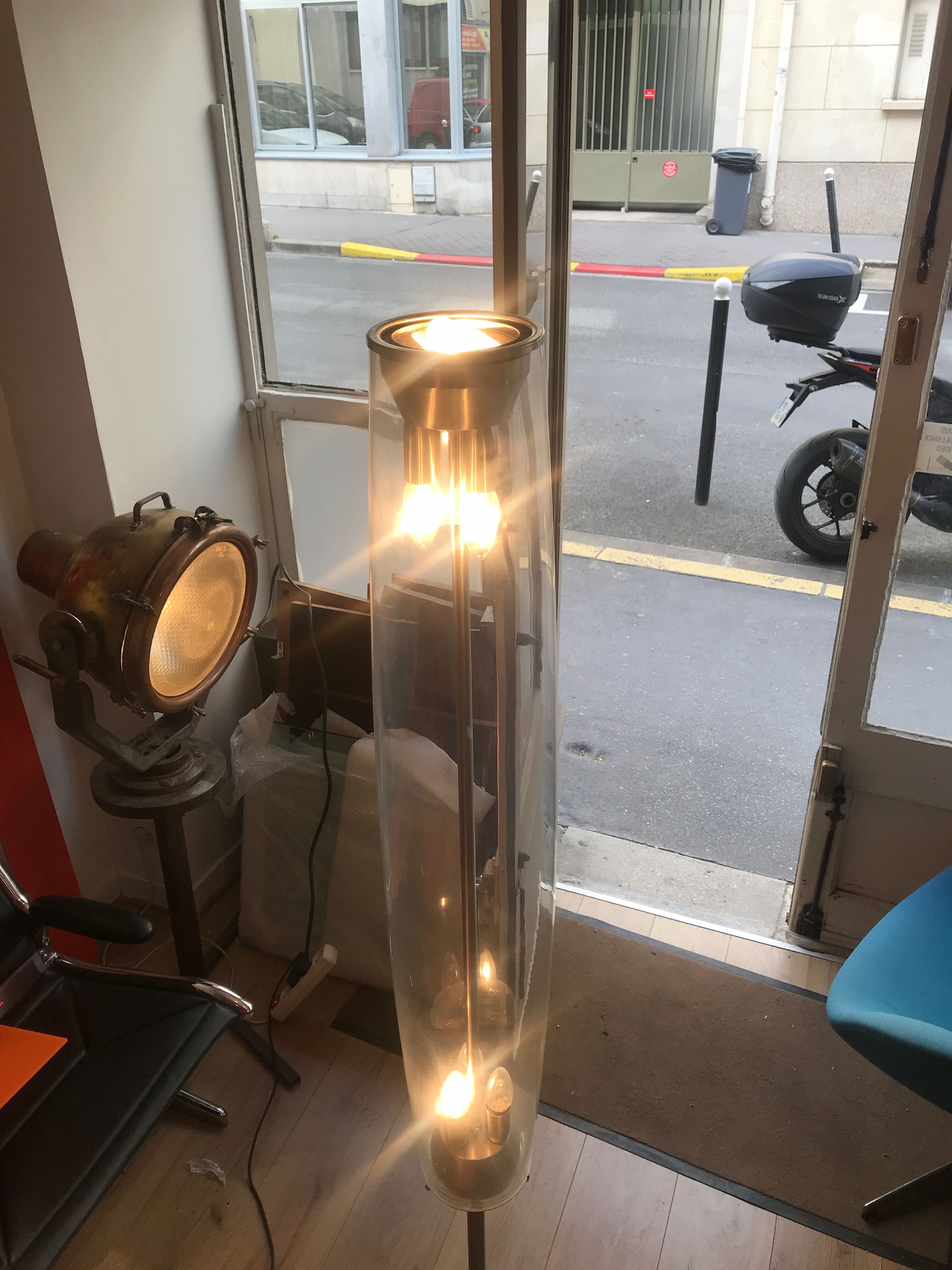 Large vintage space age globe glass and brushed steel lamppost