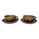 2 stoneware cups & saucers signed Denbac