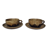 2 tasses & sous-tasses grès signé Denbac