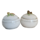 Paire de bonbonnières vintage en porcelaine motif fruits et liseré doré