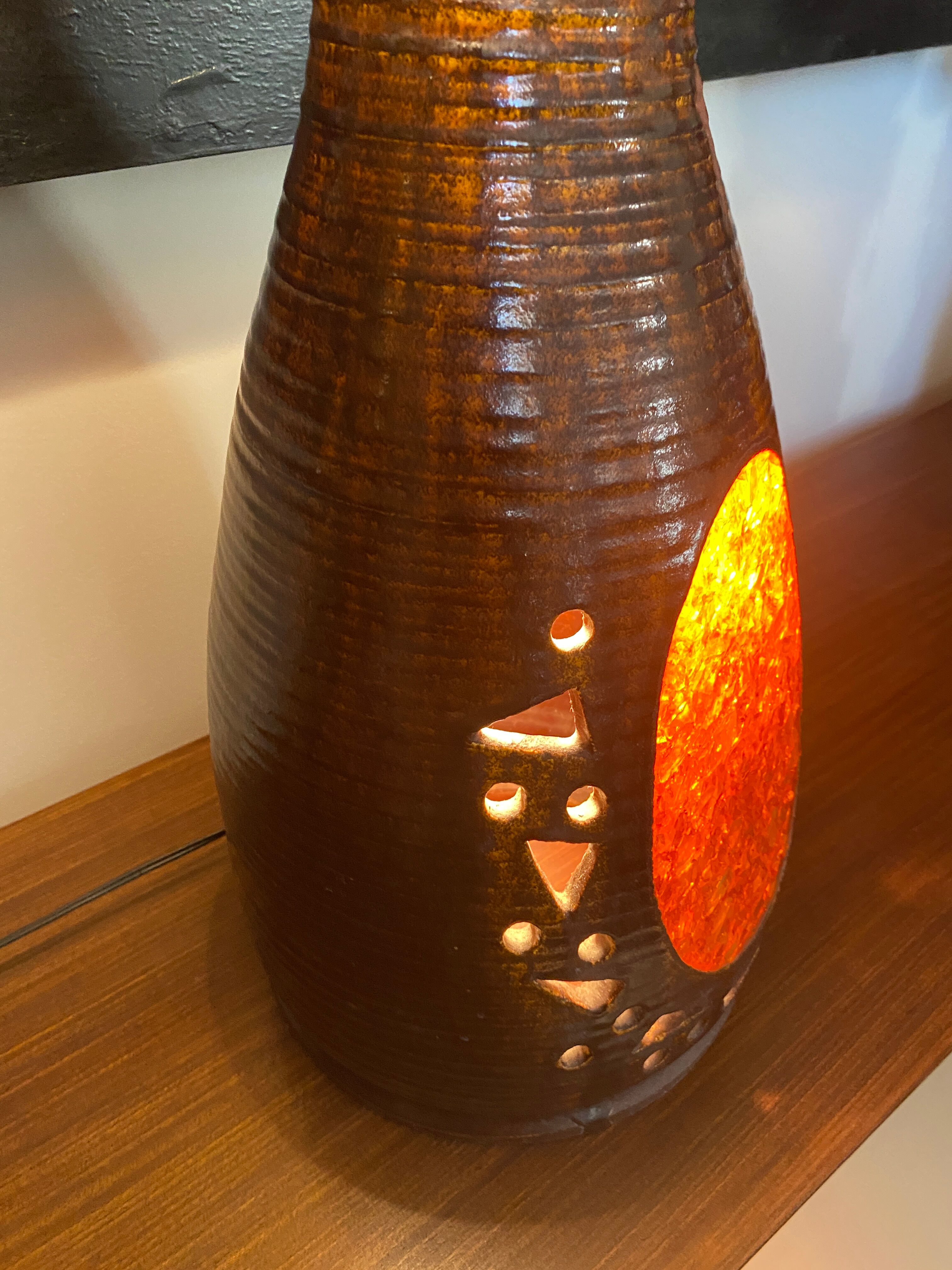 Vintage lamp ceramic copper and resin 1970