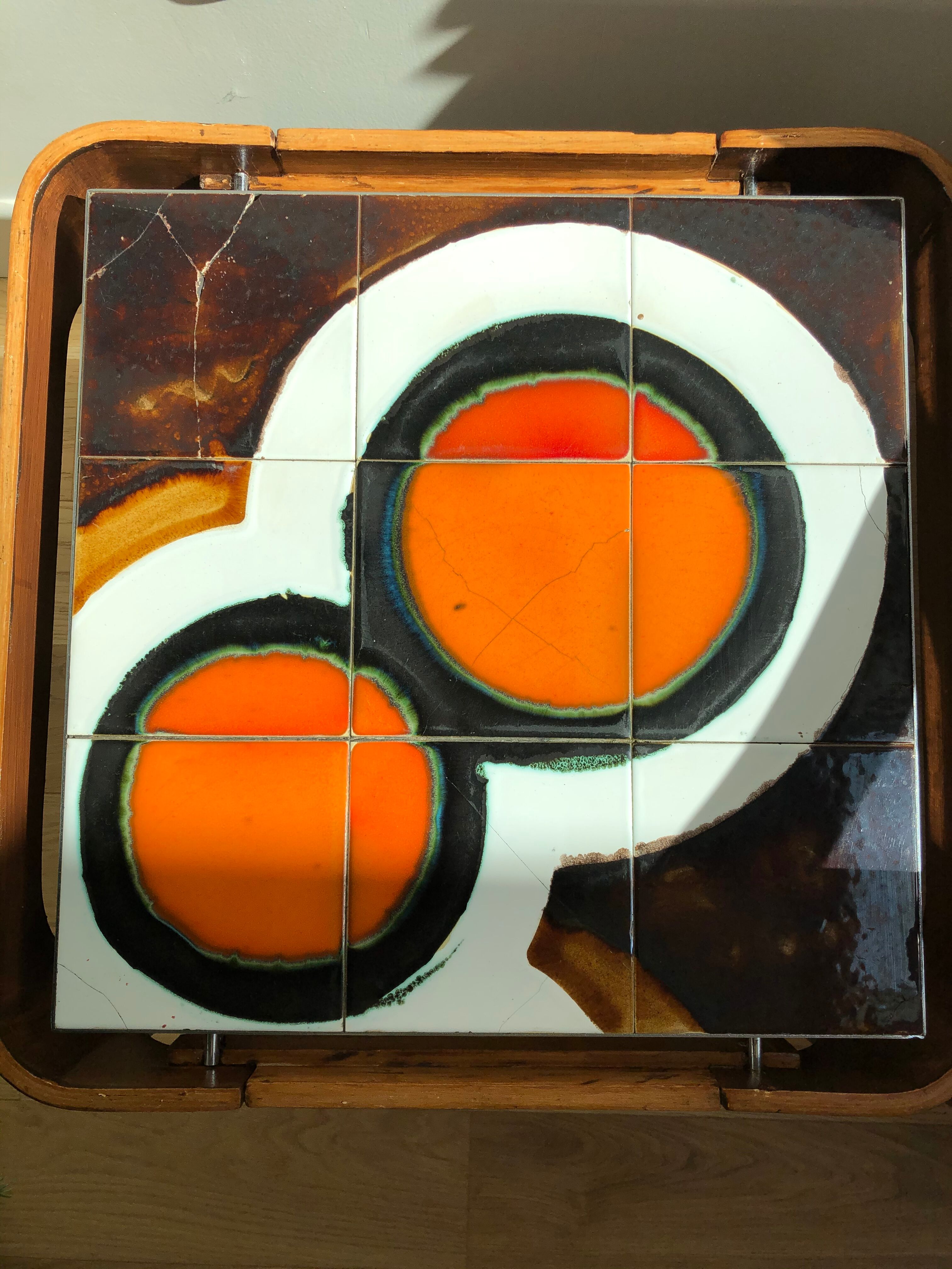 70's teak and ceramic coffee table