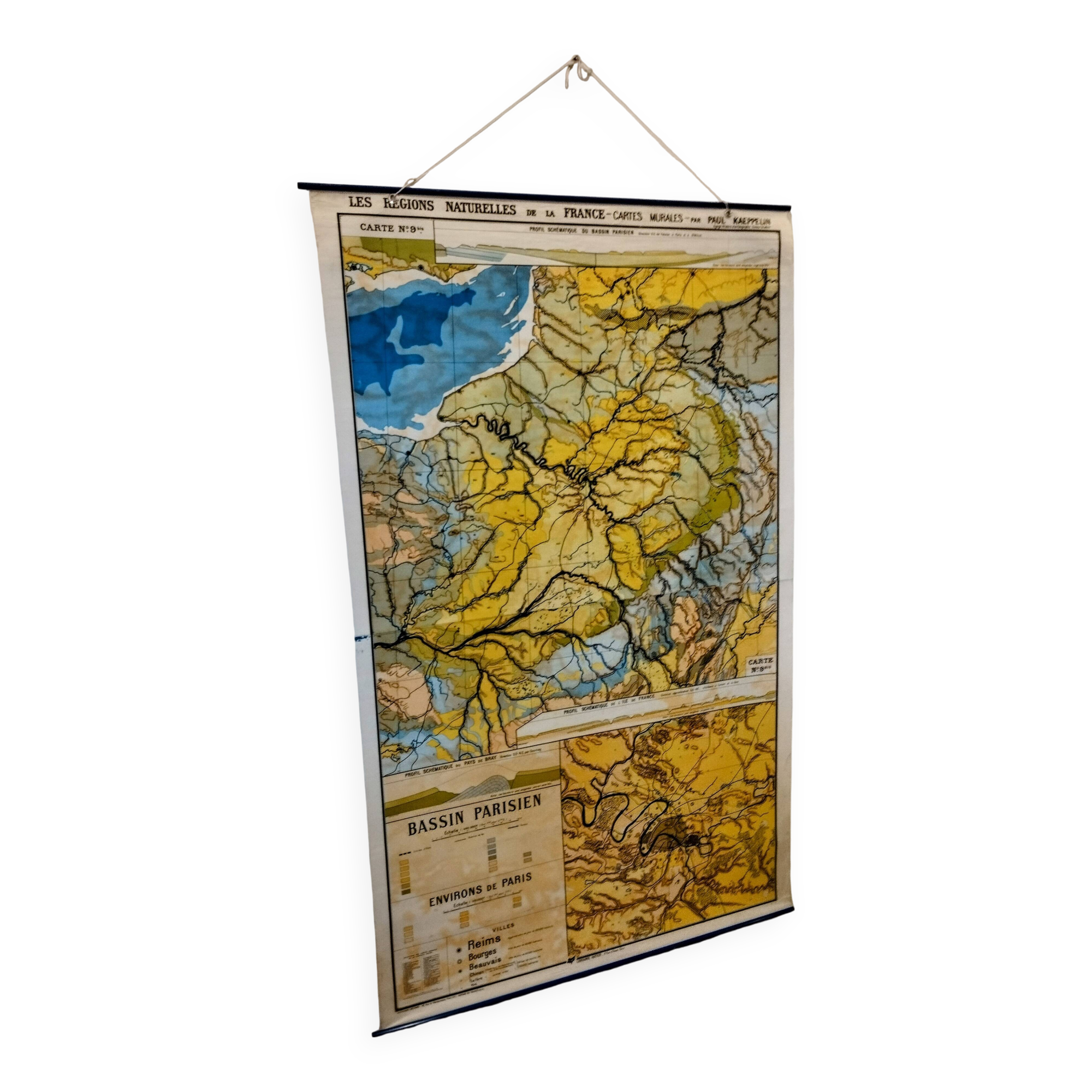 Carte scolaire 1940 "bassin parisien" 120x200 cm