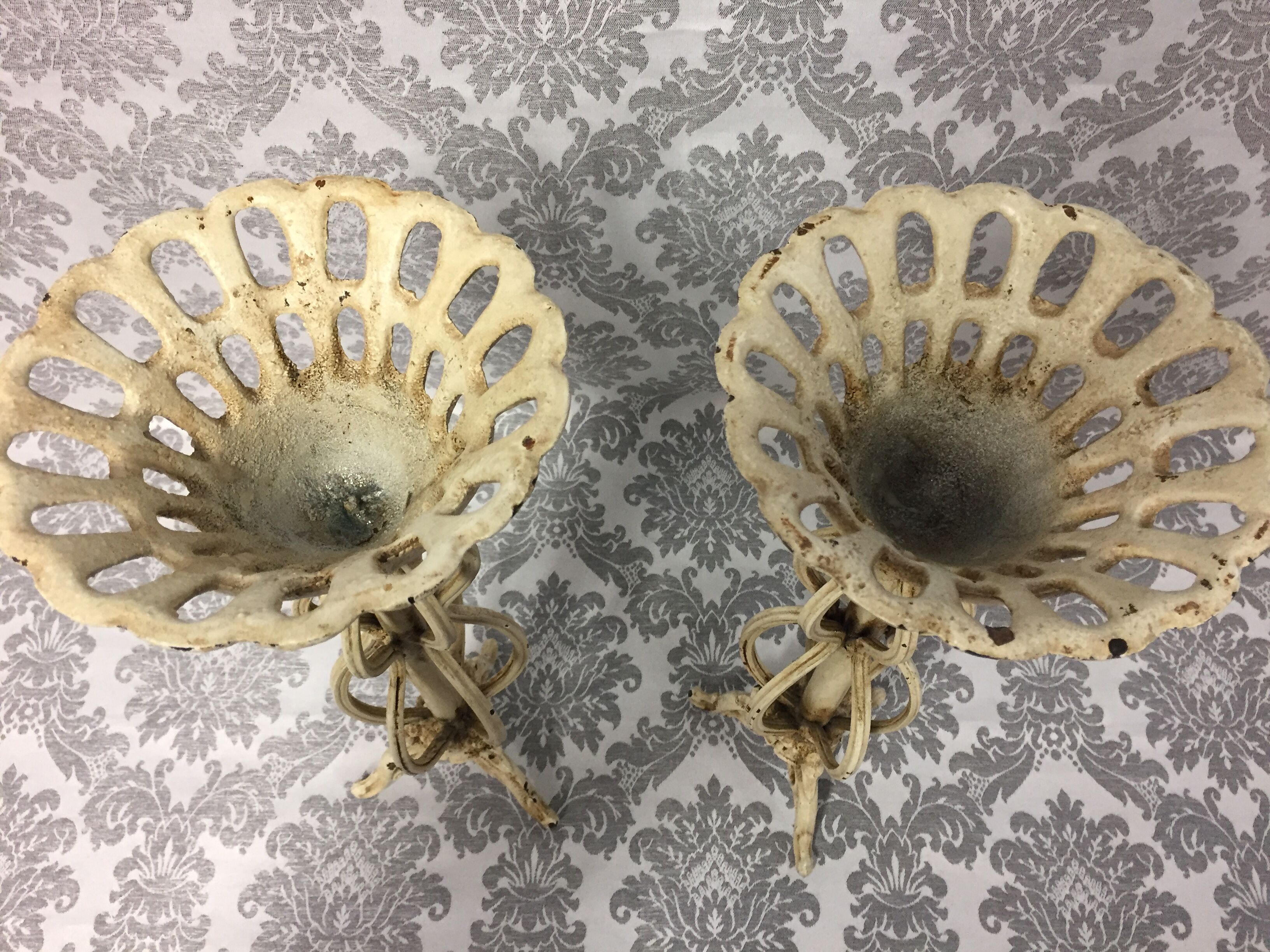 Pair of candlesticks patinated cast iron renaissance design