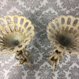 Pair of candlesticks patinated cast iron renaissance design