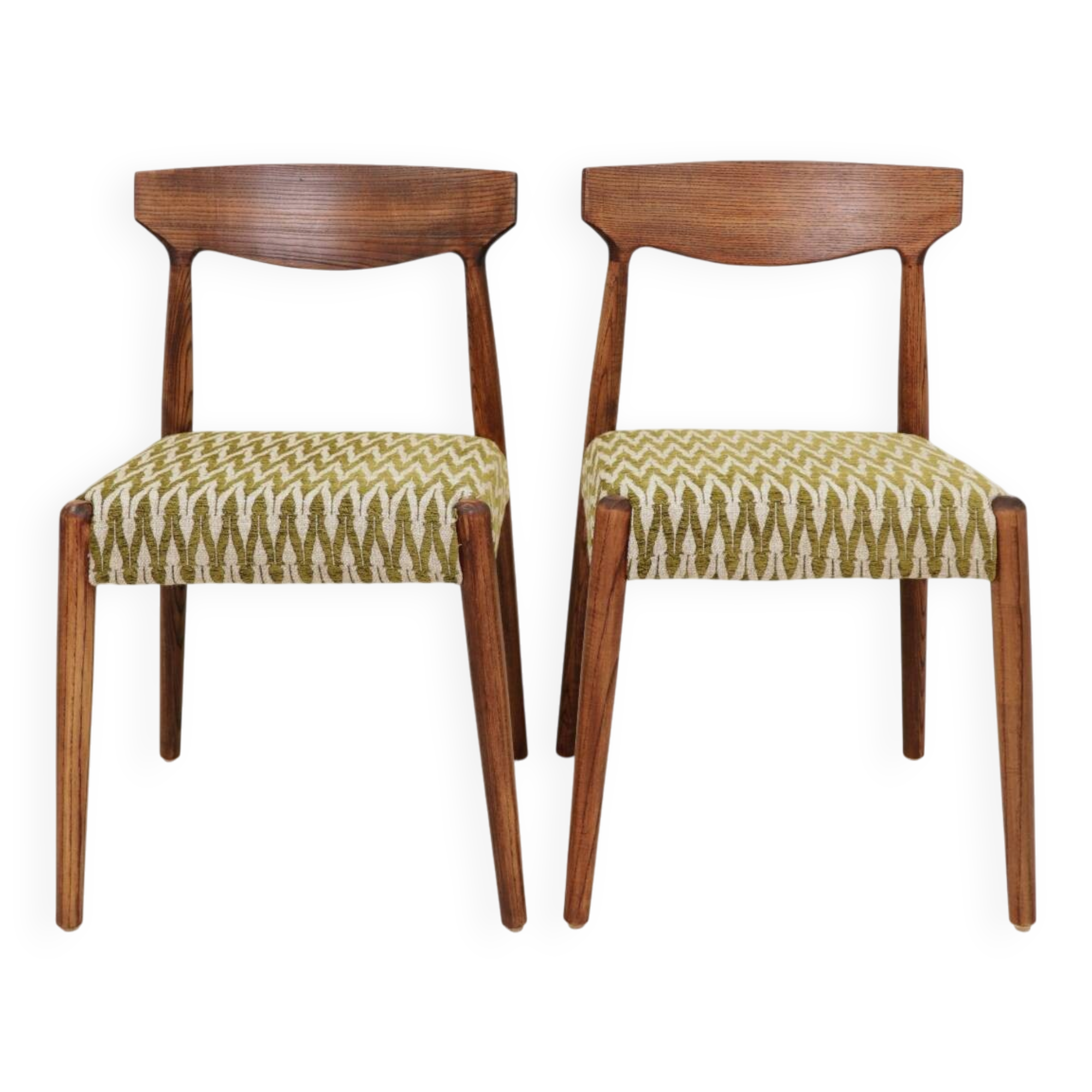 Set 2 Dining Chairs Solid Wood Ash Green Jacquard Fabric