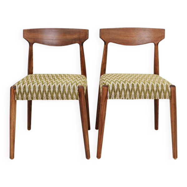 Ensemble de 2 chaises de salle à manger en bois massif, vert cendré, tissu jacquard.