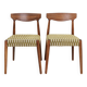 Set 2 Dining Chairs Solid Wood Ash Green Jacquard Fabric
