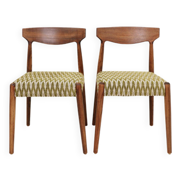 Set of 2 solid wood dining chairs, ash green, jacquard fabric.