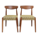 Set 2 Dining Chairs Solid Wood Ash Green Jacquard Fabric