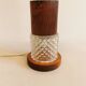 Swedish table lamp, made of what looks like rosewood and crystal glass.